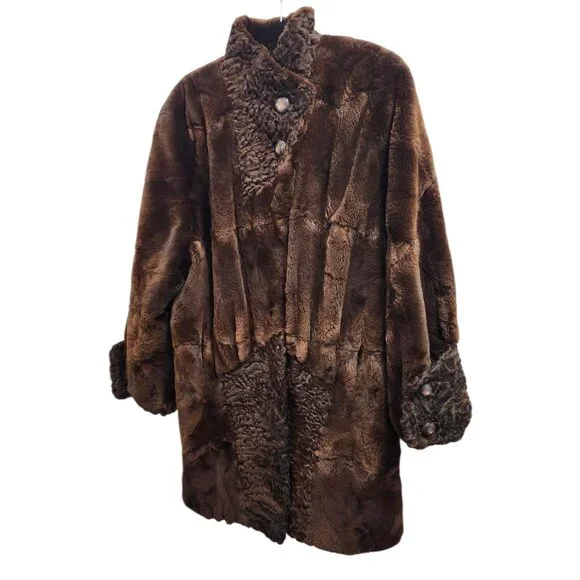 Vintage Natural Sheared Mink & Afghan Karakul Fur Coat Brown Swing Luxury Women - Picture 3 of 16